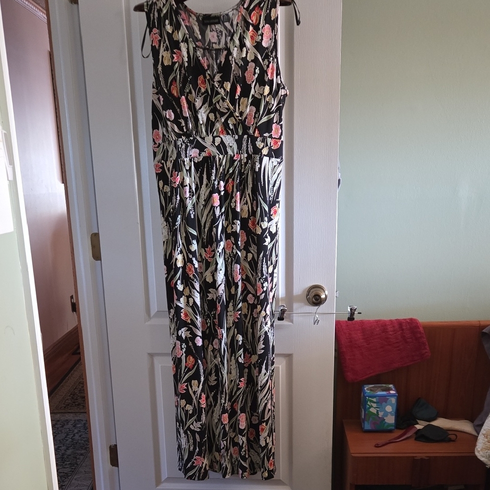 Nina Leonard Black Floral Jumpsuit